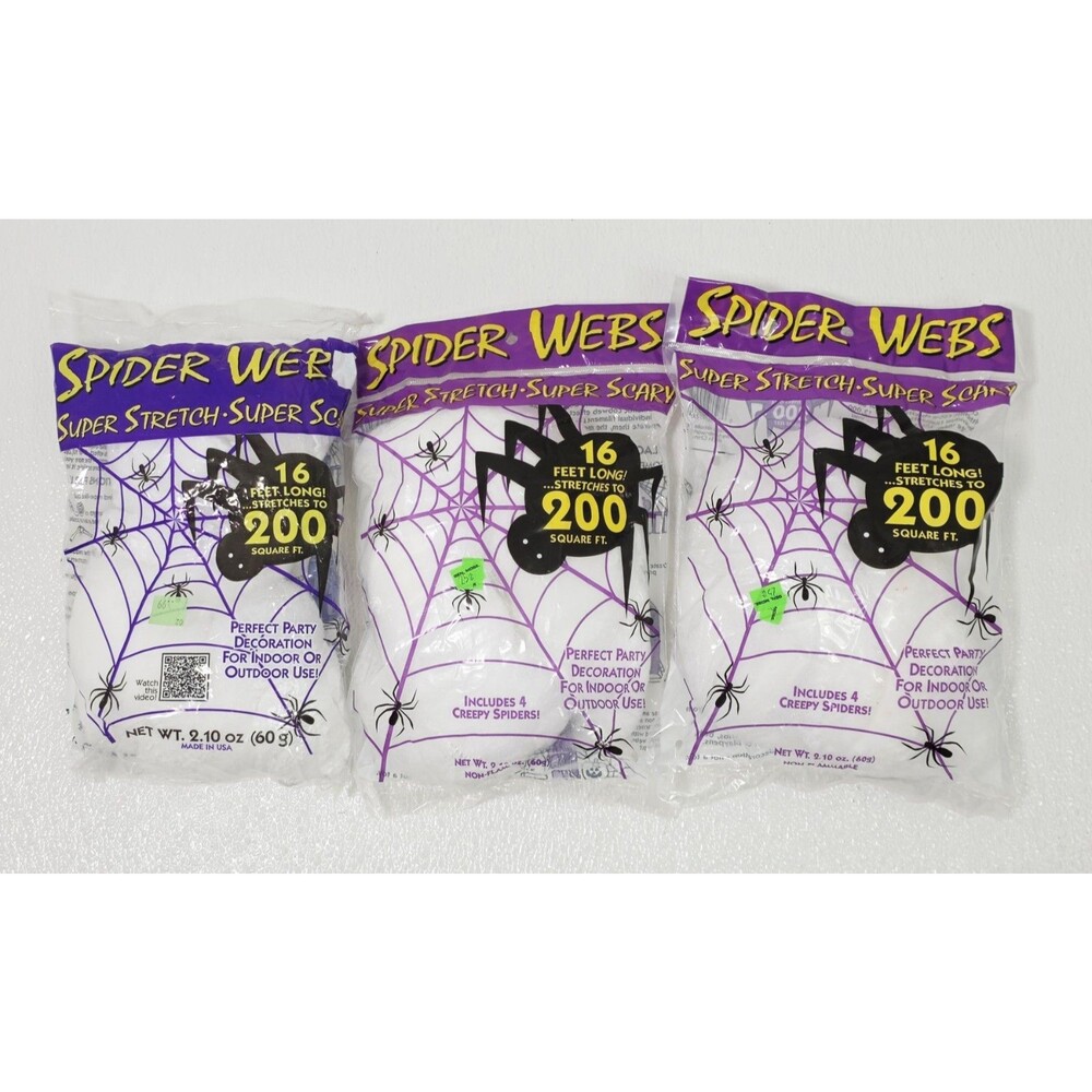 3 Bags Halloween Stretch Spider Web 600 Sq Ft Total Spooky Party Decor Lot